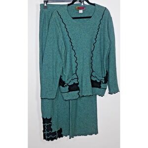 Mona Lisa Pants Set Size X-Large Green Silk Italian Lagenlook Art To‎ Wear